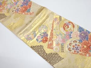 唐織 雪輪と季節の花々 緑茶染 本金箔 白 六通 正絹 フォーマル